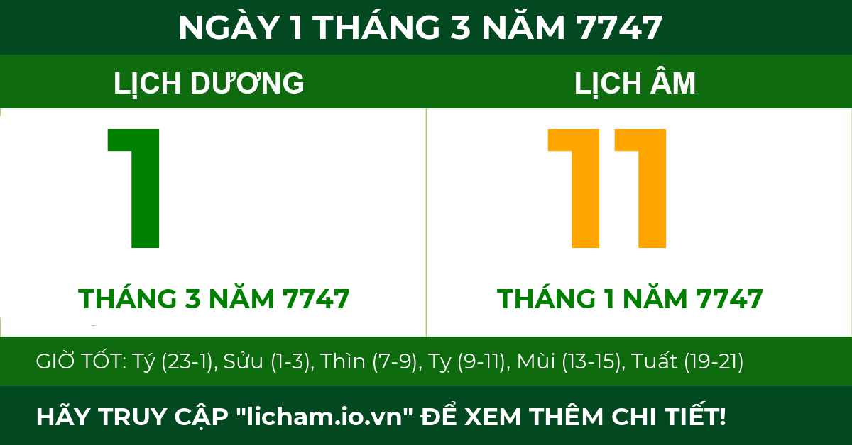 lịch âm ngày 1 tháng 3 năm 7747