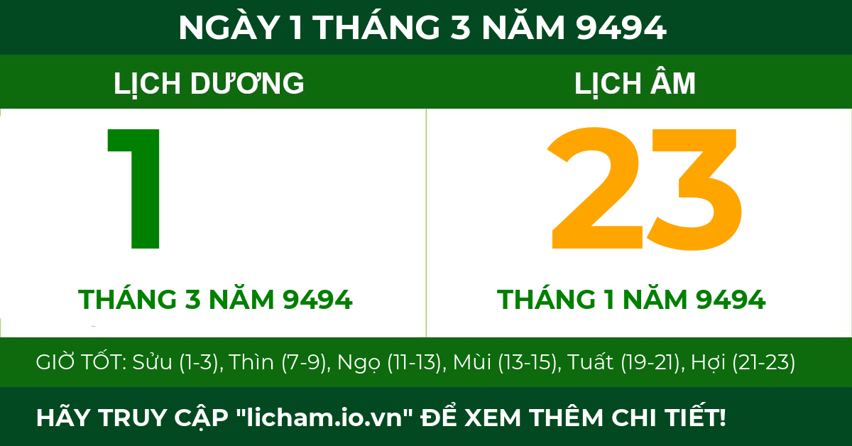 lịch âm ngày 1 tháng 3 năm 9494