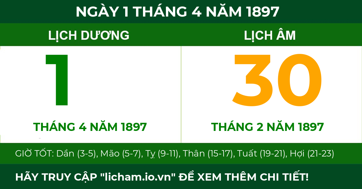 lịch âm ngày 1 tháng 4 năm 1897