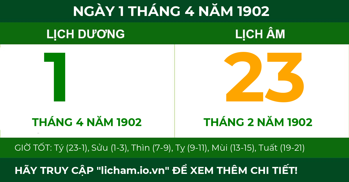 lịch âm ngày 1 tháng 4 năm 1902