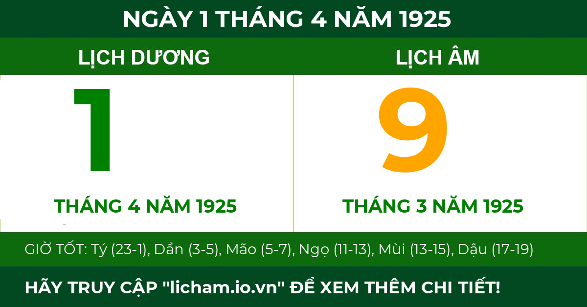 lịch âm ngày 1 tháng 4 năm 1925