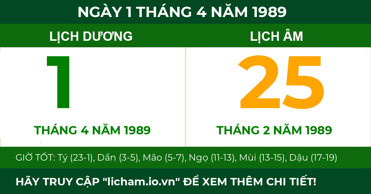 lịch âm ngày 1 tháng 4 năm 1989
