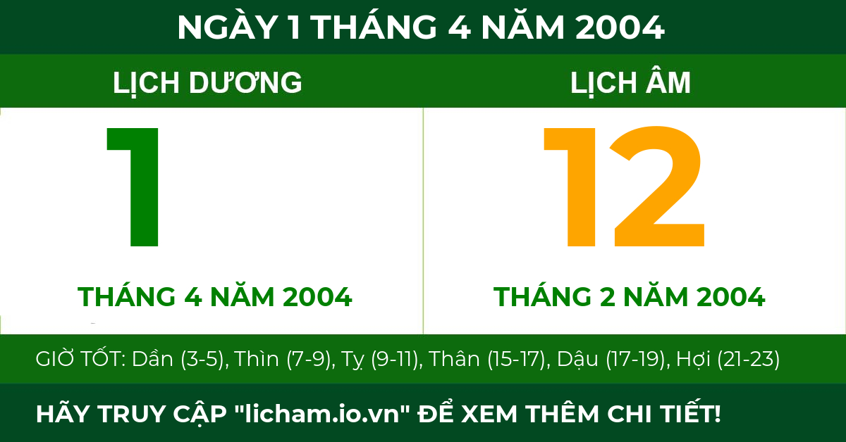 lịch âm ngày 1 tháng 4 năm 2004