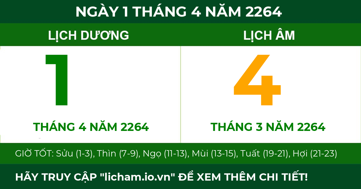 lịch âm ngày 1 tháng 4 năm 2264