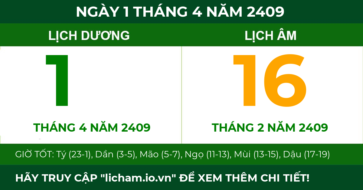 lịch âm ngày 1 tháng 4 năm 2409