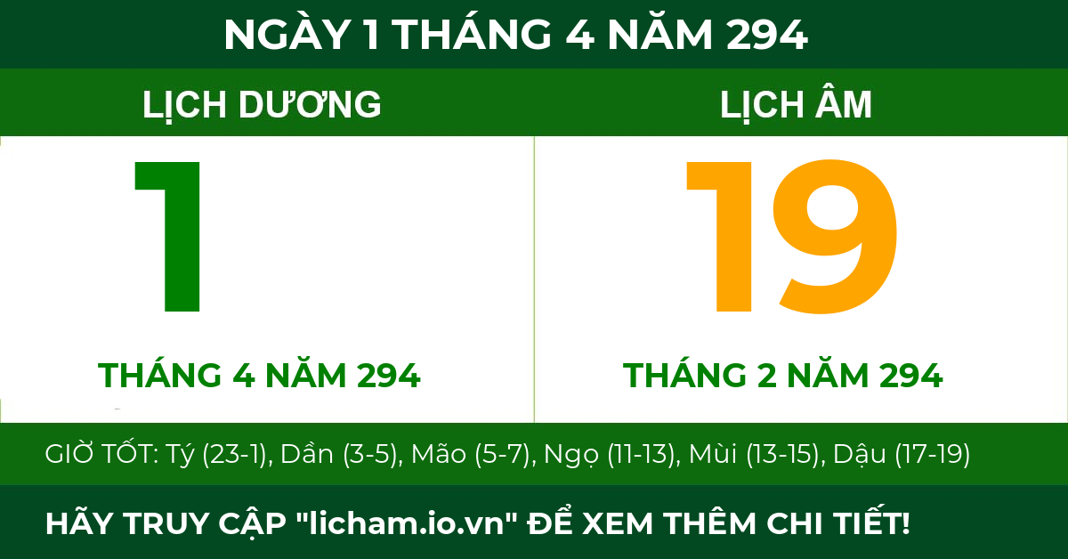 lịch âm ngày 1 tháng 4 năm 294