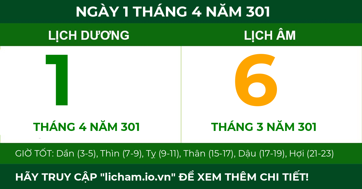 lịch âm ngày 1 tháng 4 năm 301