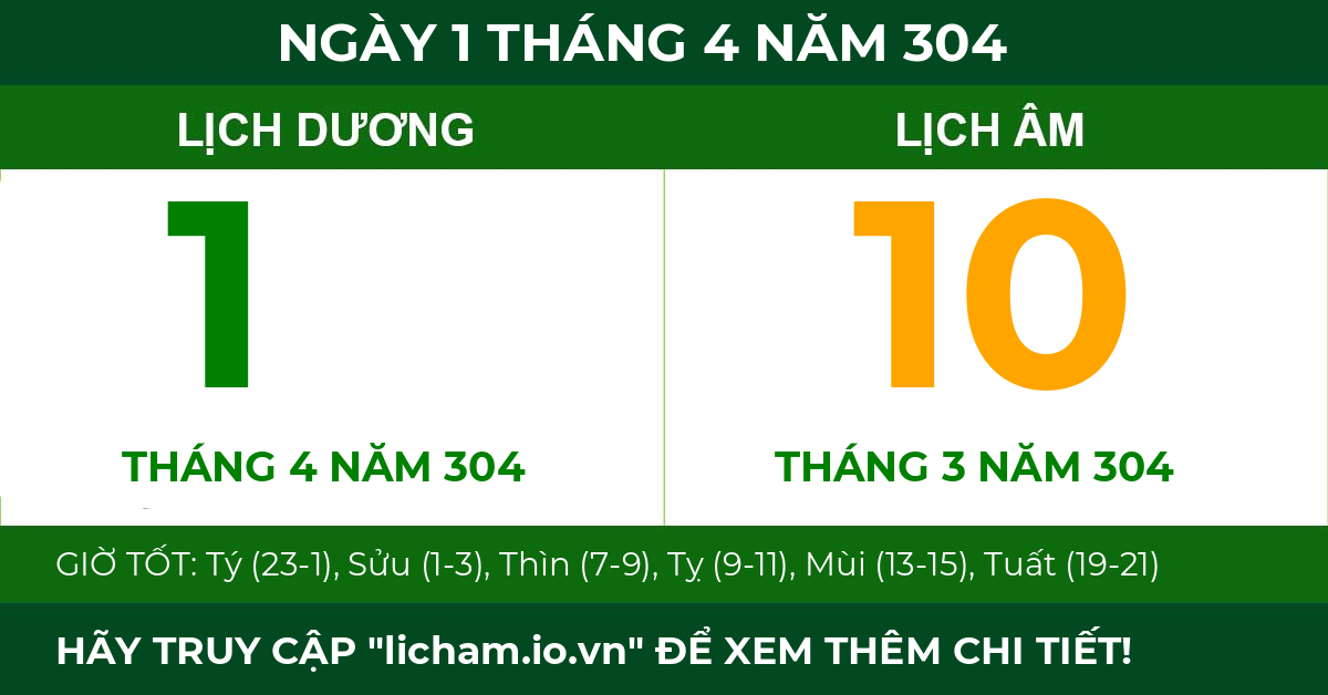 lịch âm ngày 1 tháng 4 năm 304