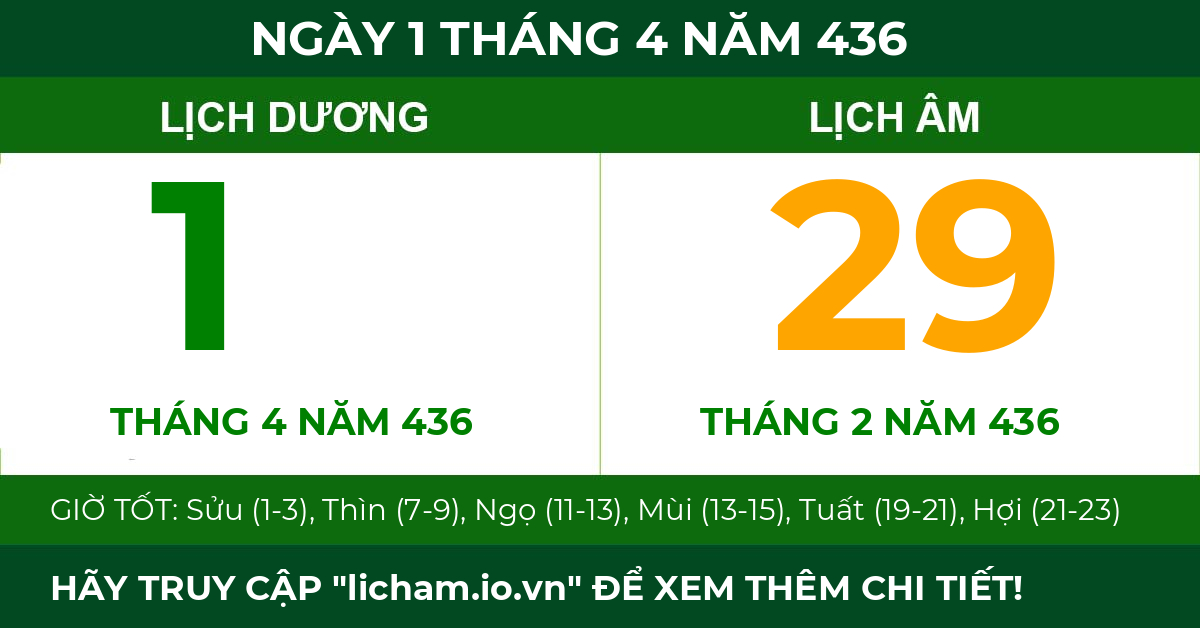 lịch âm ngày 1 tháng 4 năm 436