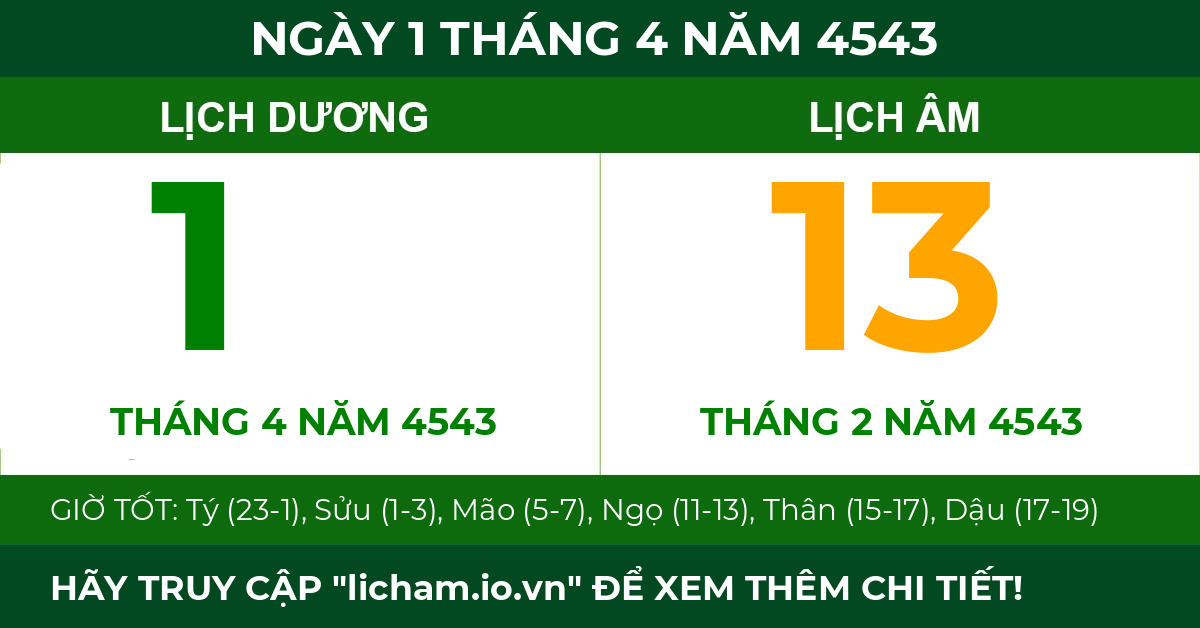 lịch âm ngày 1 tháng 4 năm 4543