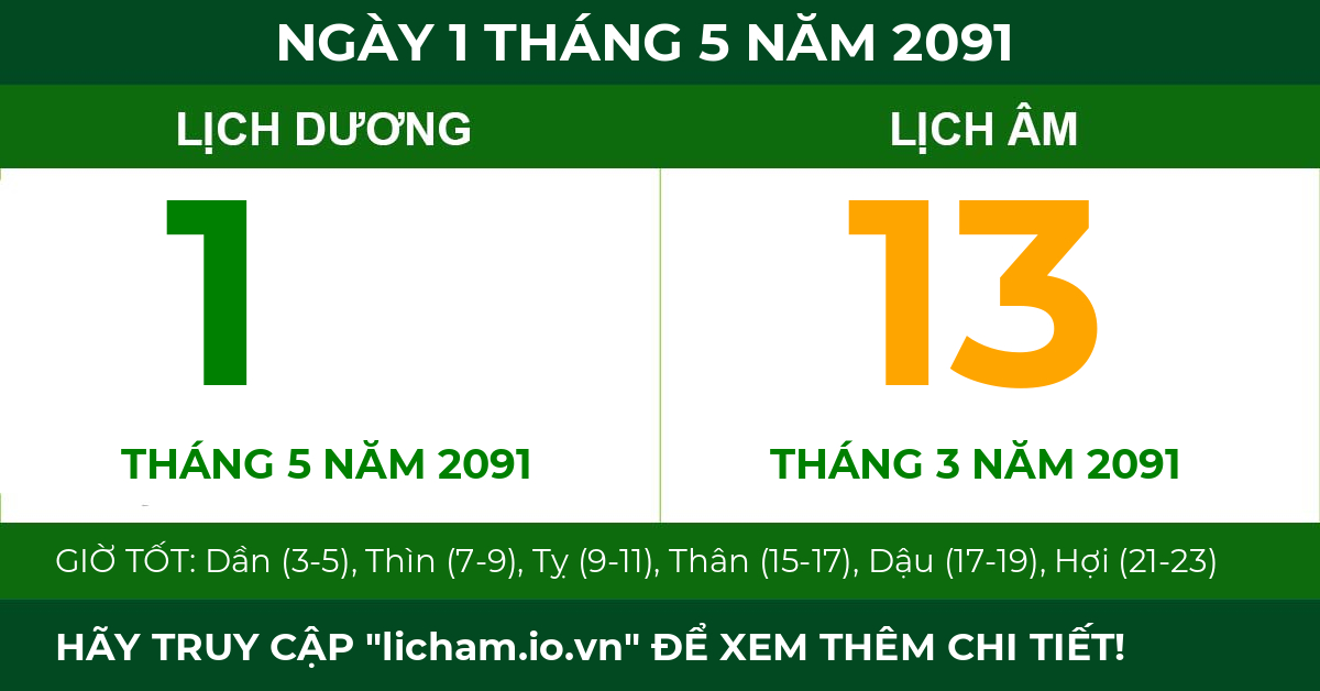 lịch âm ngày 1 tháng 5 năm 2091