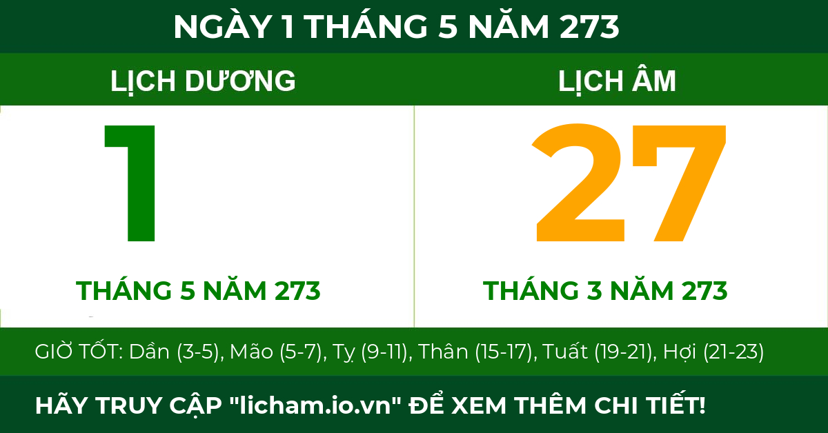 lịch âm ngày 1 tháng 5 năm 273