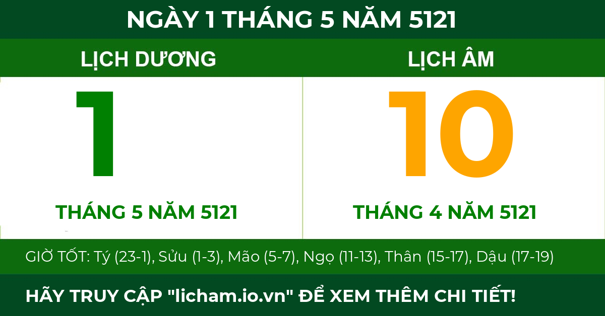 lịch âm ngày 1 tháng 5 năm 5121