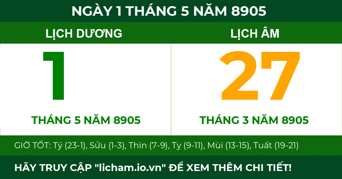 lịch âm ngày 1 tháng 5 năm 8905