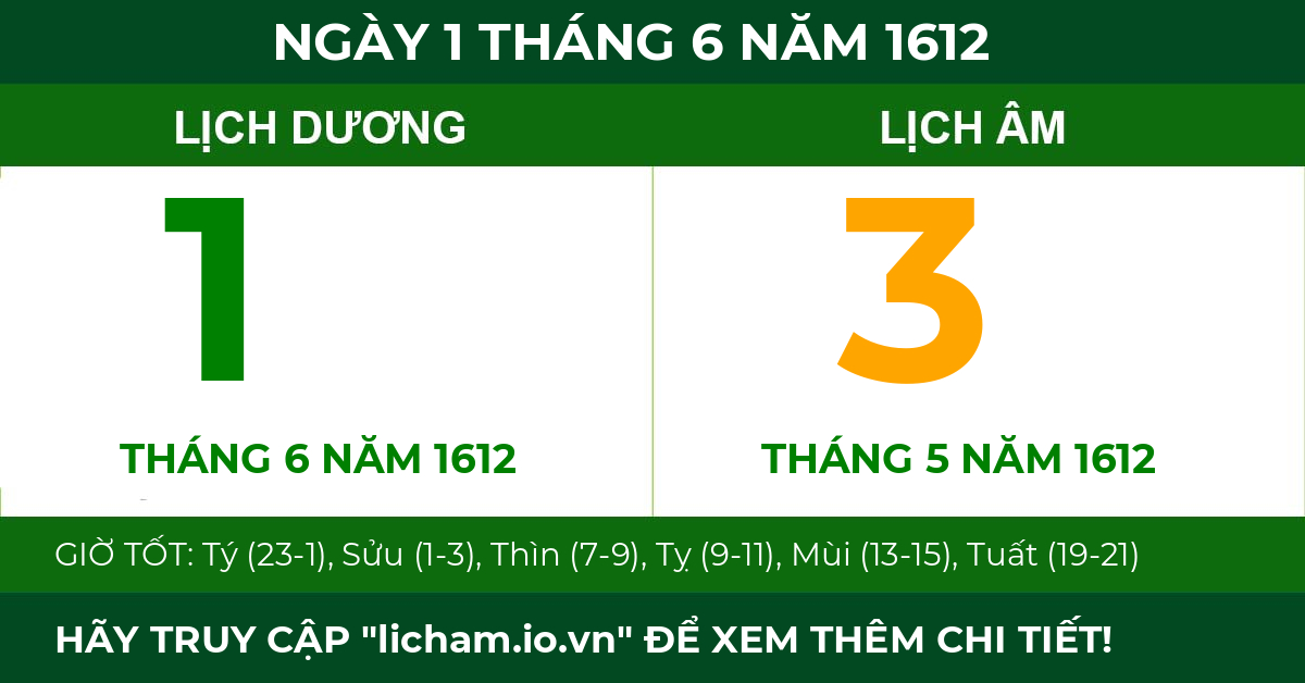 lịch âm ngày 1 tháng 6 năm 1612