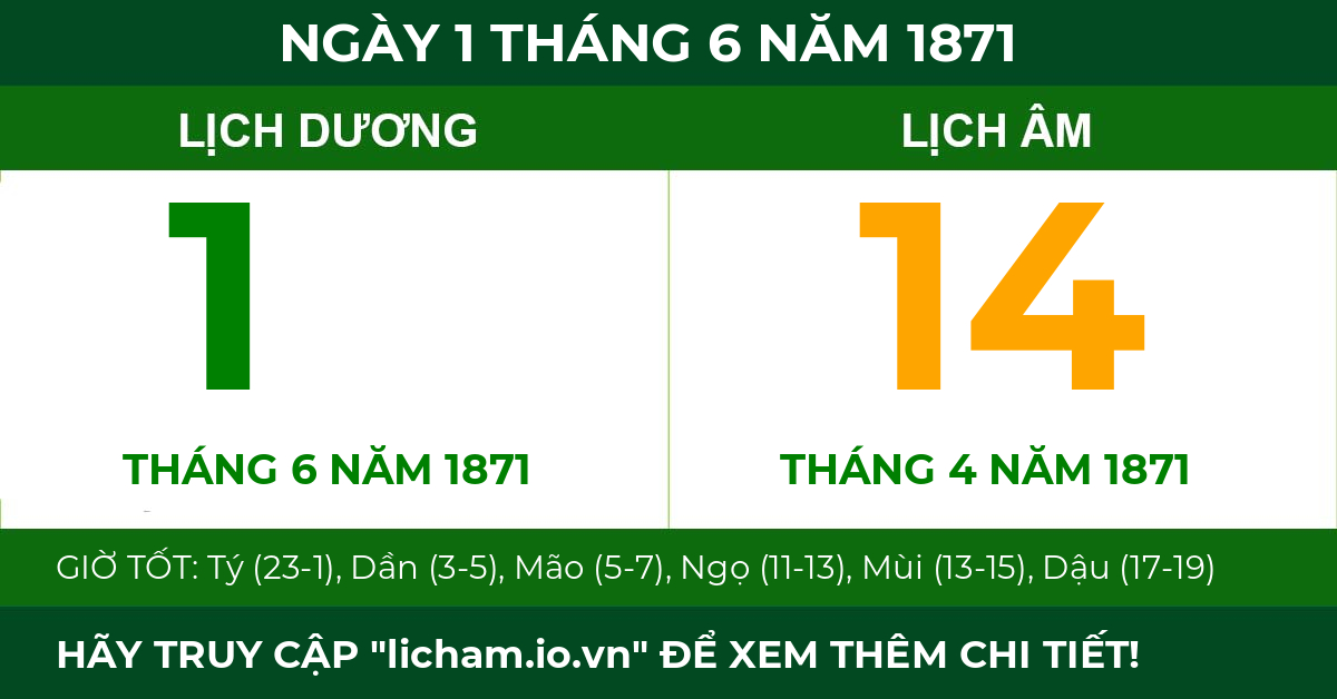 lịch âm ngày 1 tháng 6 năm 1871