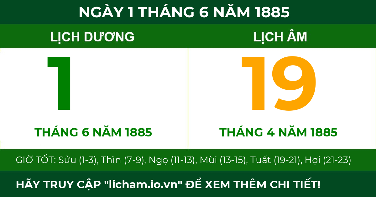 lịch âm ngày 1 tháng 6 năm 1885