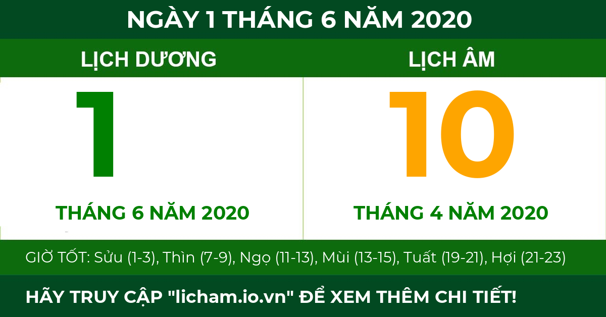 lịch âm ngày 1 tháng 6 năm 2020