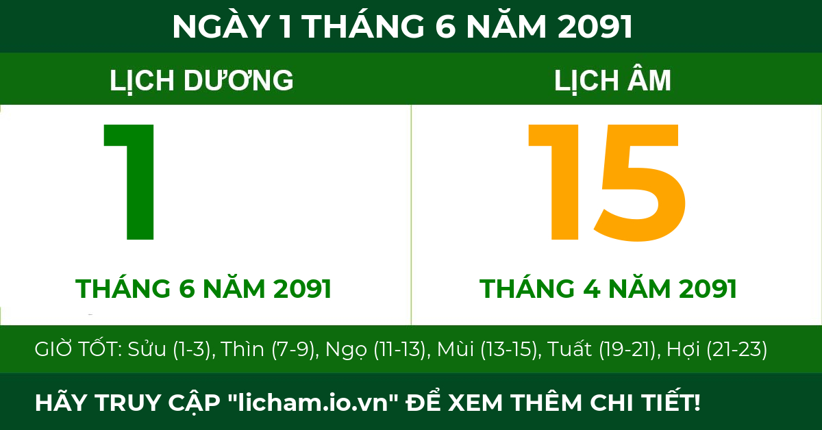 lịch âm ngày 1 tháng 6 năm 2091