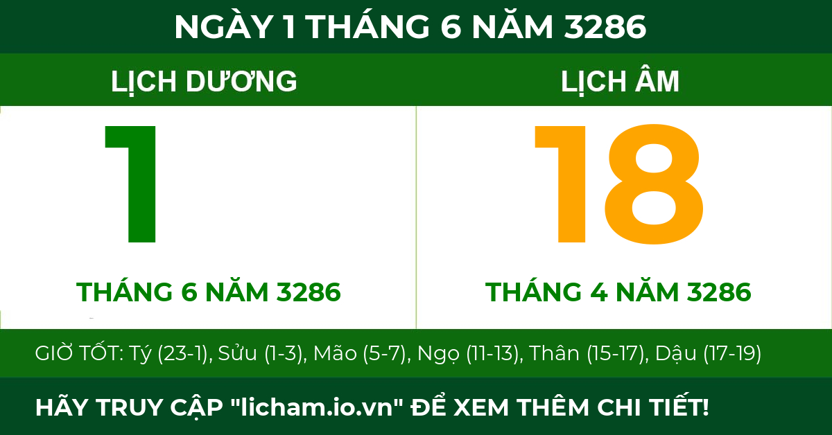 lịch âm ngày 1 tháng 6 năm 3286