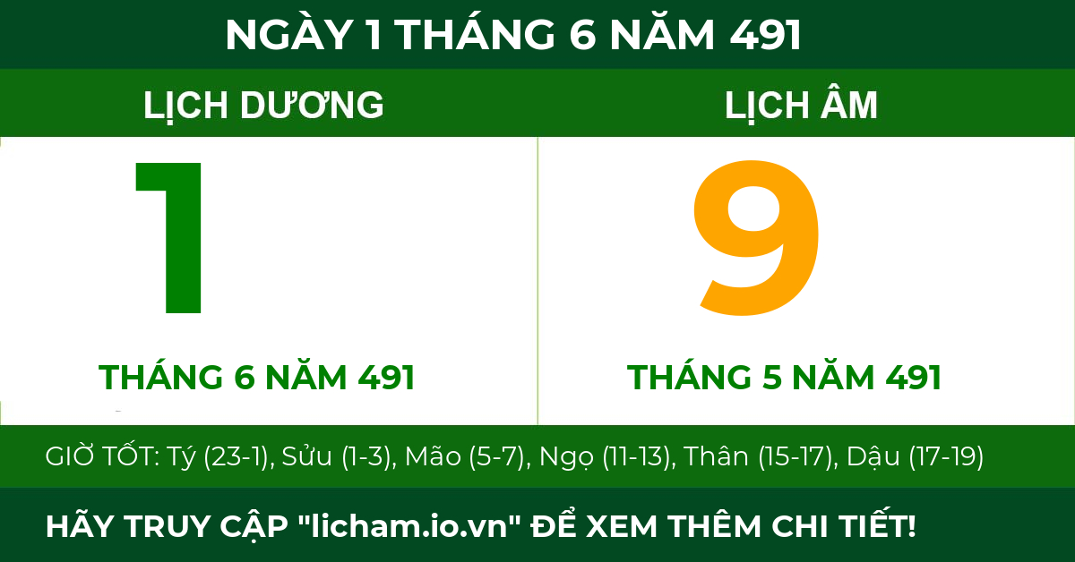 lịch âm ngày 1 tháng 6 năm 491