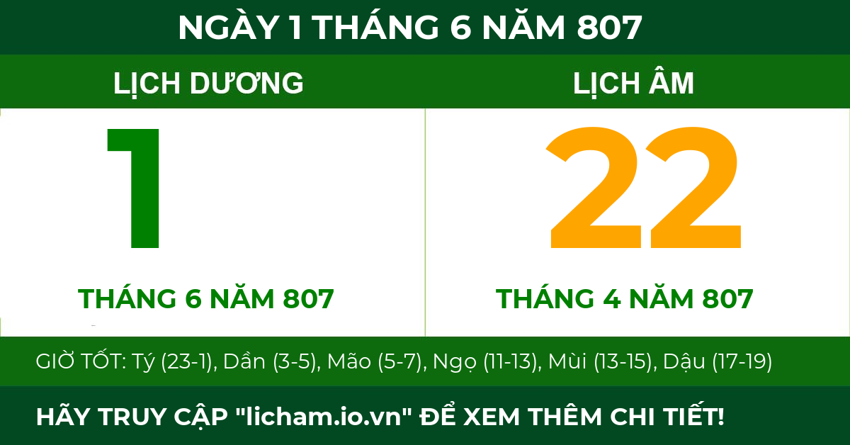 lịch âm ngày 1 tháng 6 năm 807