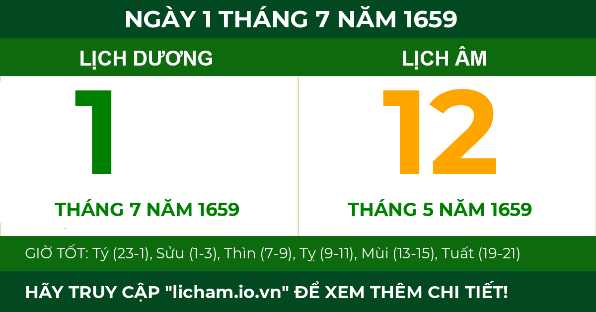lịch âm ngày 1 tháng 7 năm 1659