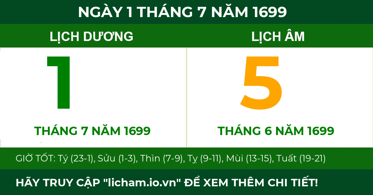 lịch âm ngày 1 tháng 7 năm 1699