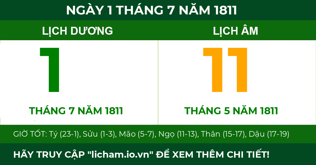 lịch âm ngày 1 tháng 7 năm 1811