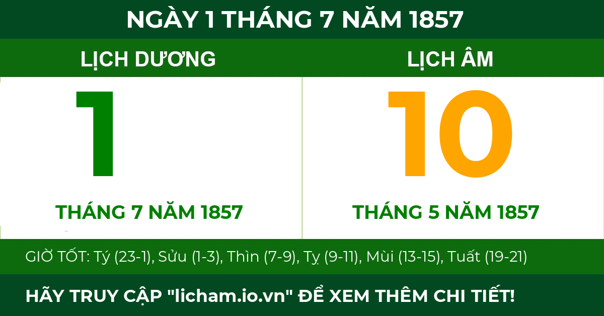 lịch âm ngày 1 tháng 7 năm 1857
