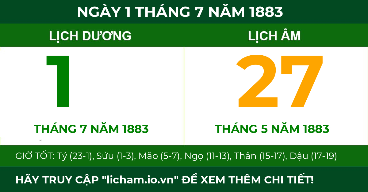 lịch âm ngày 1 tháng 7 năm 1883
