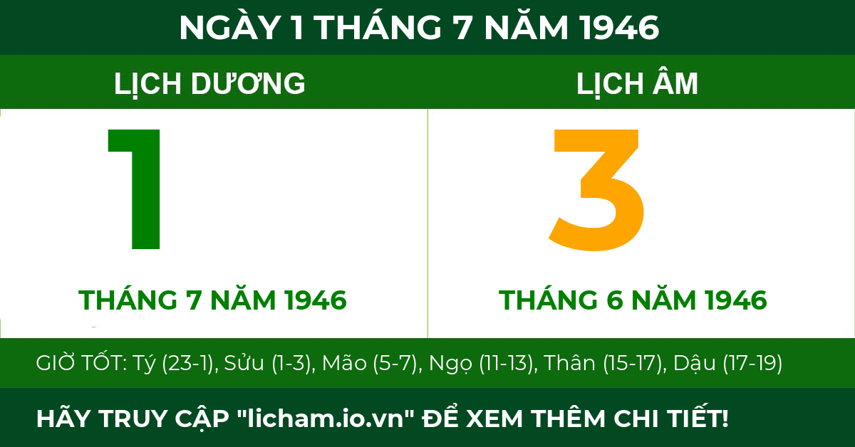 lịch âm ngày 1 tháng 7 năm 1946