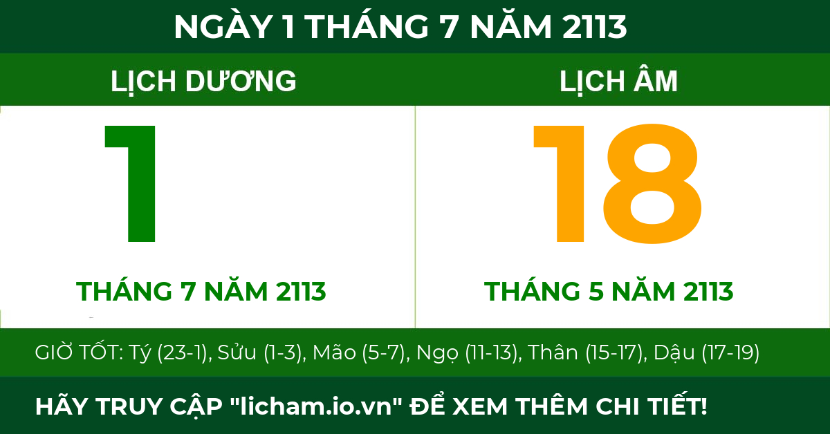 lịch âm ngày 1 tháng 7 năm 2113