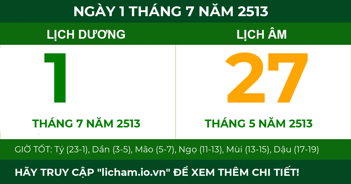 lịch âm ngày 1 tháng 7 năm 2513