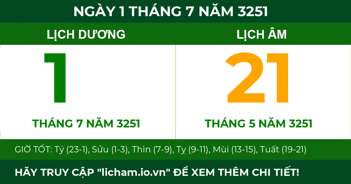 lịch âm ngày 1 tháng 7 năm 3251