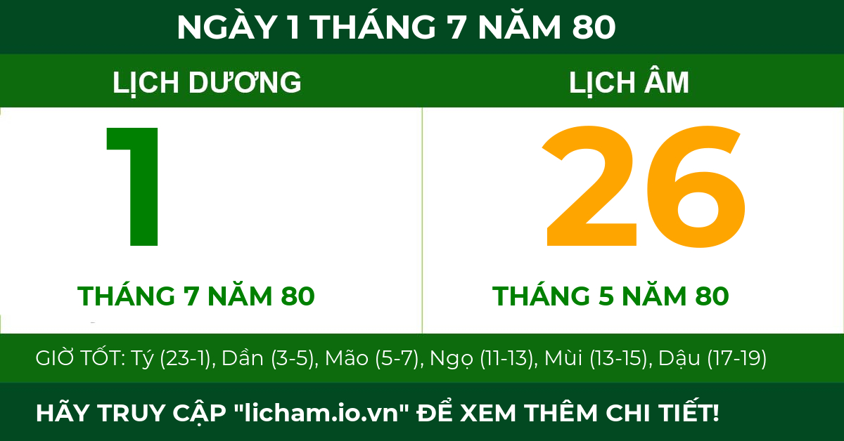 lịch âm ngày 1 tháng 7 năm 80