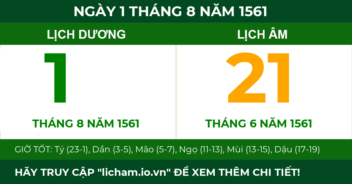 lịch âm ngày 1 tháng 8 năm 1561