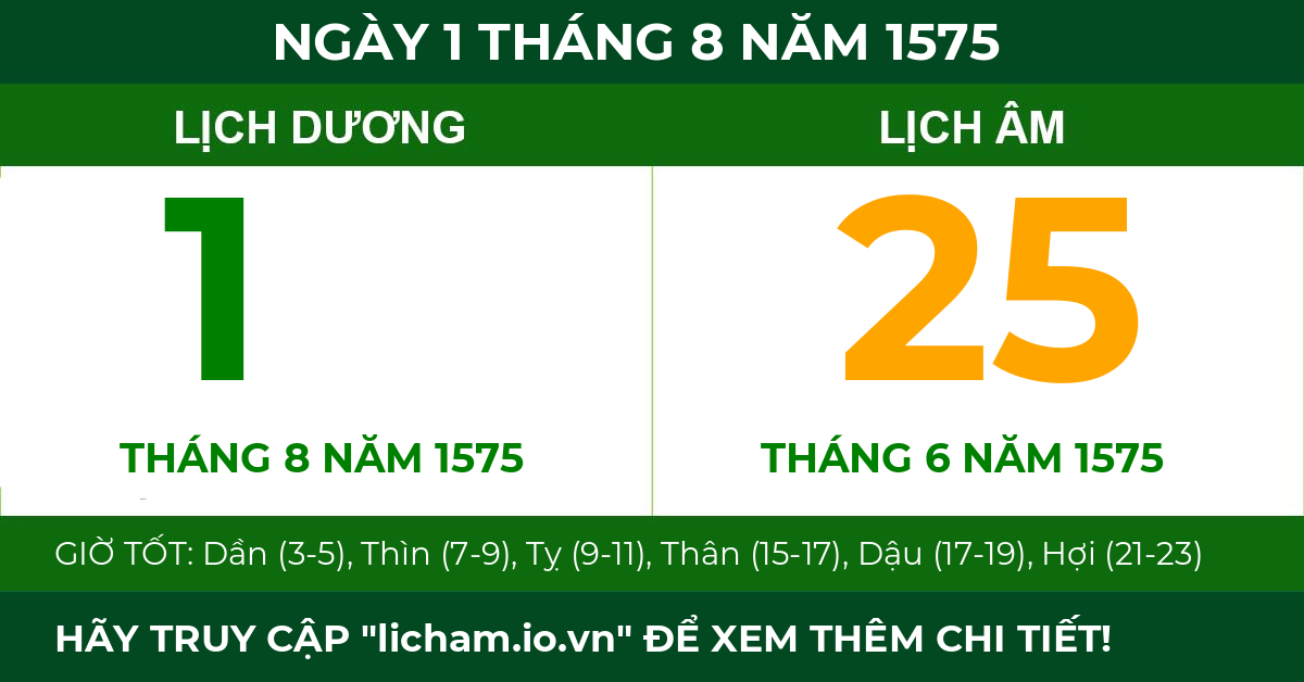 lịch âm ngày 1 tháng 8 năm 1575