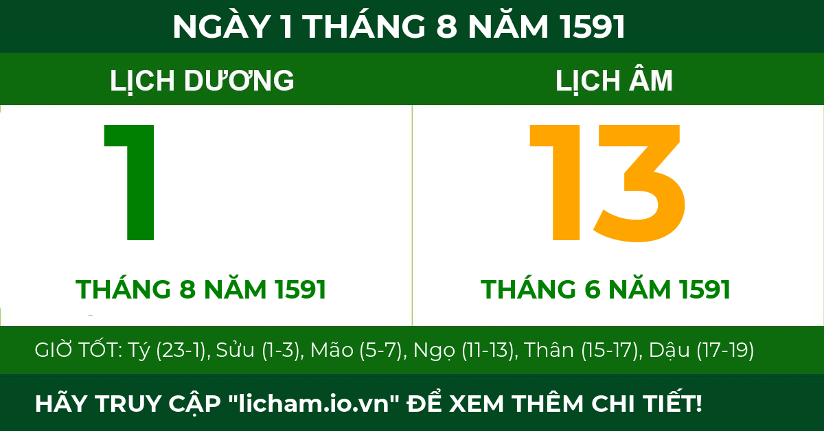 lịch âm ngày 1 tháng 8 năm 1591