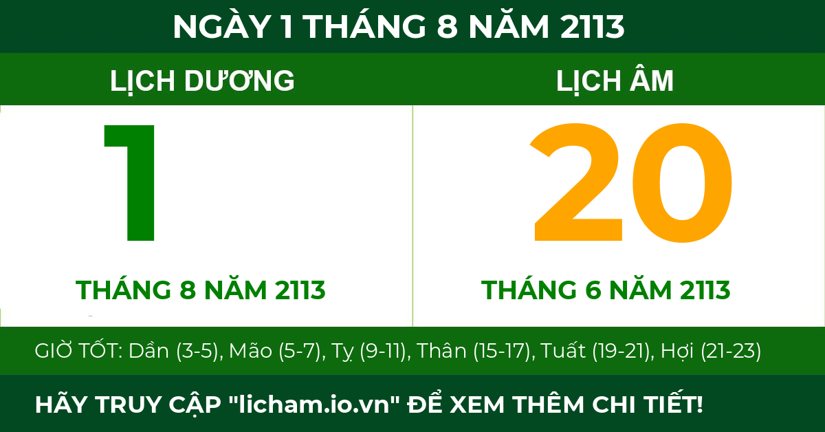 lịch âm ngày 1 tháng 8 năm 2113