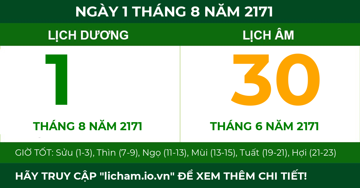 lịch âm ngày 1 tháng 8 năm 2171