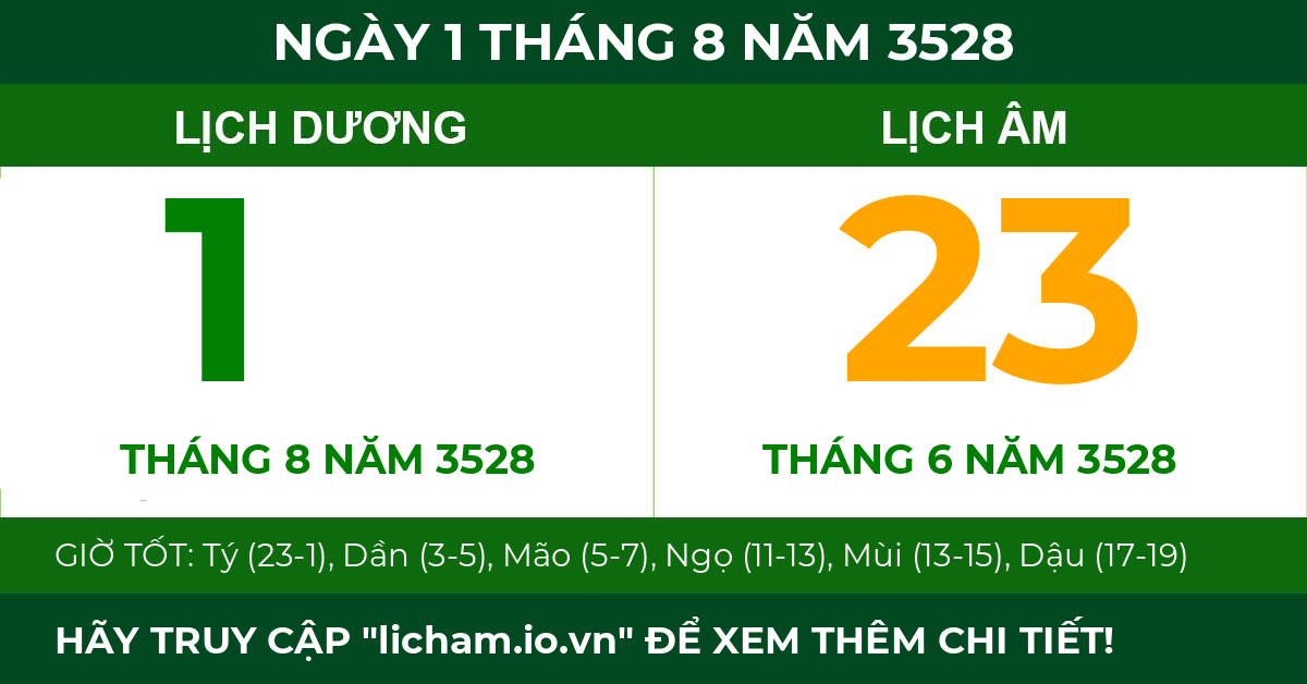 lịch âm ngày 1 tháng 8 năm 3528