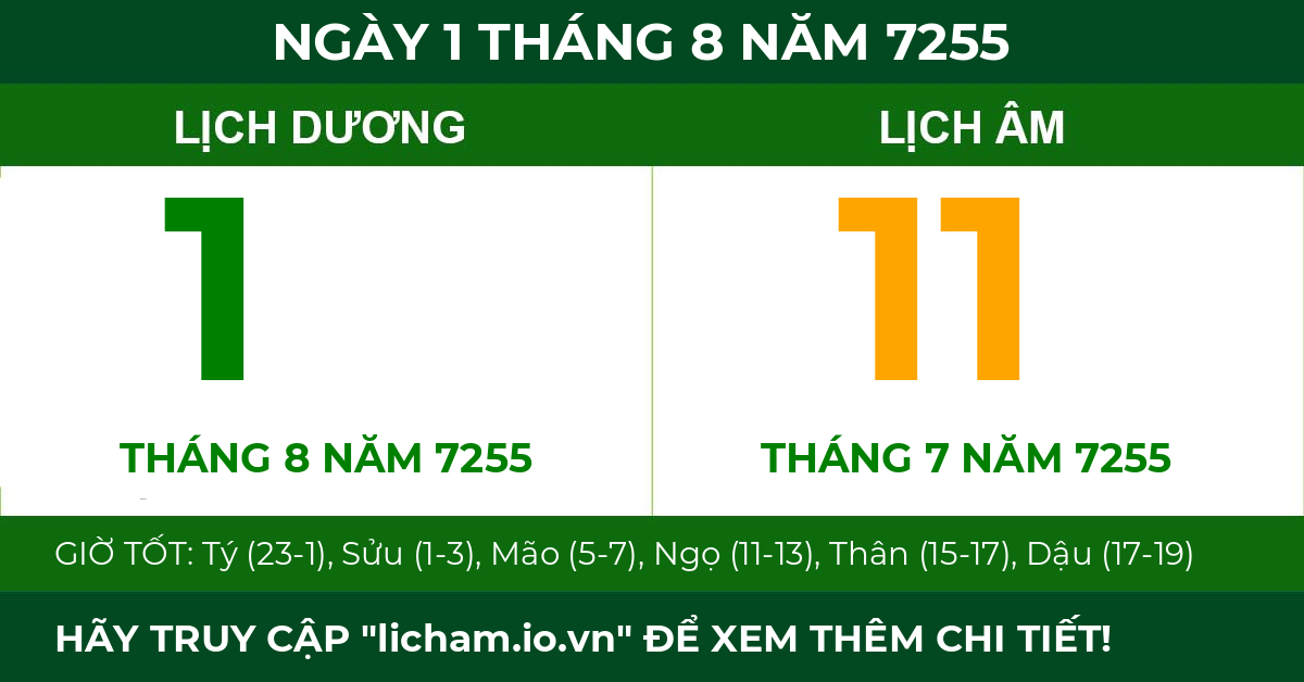 lịch âm ngày 1 tháng 8 năm 7255
