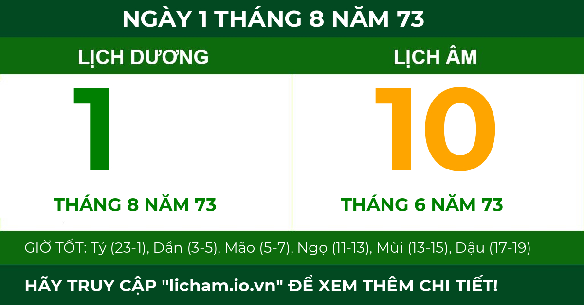 lịch âm ngày 1 tháng 8 năm 73