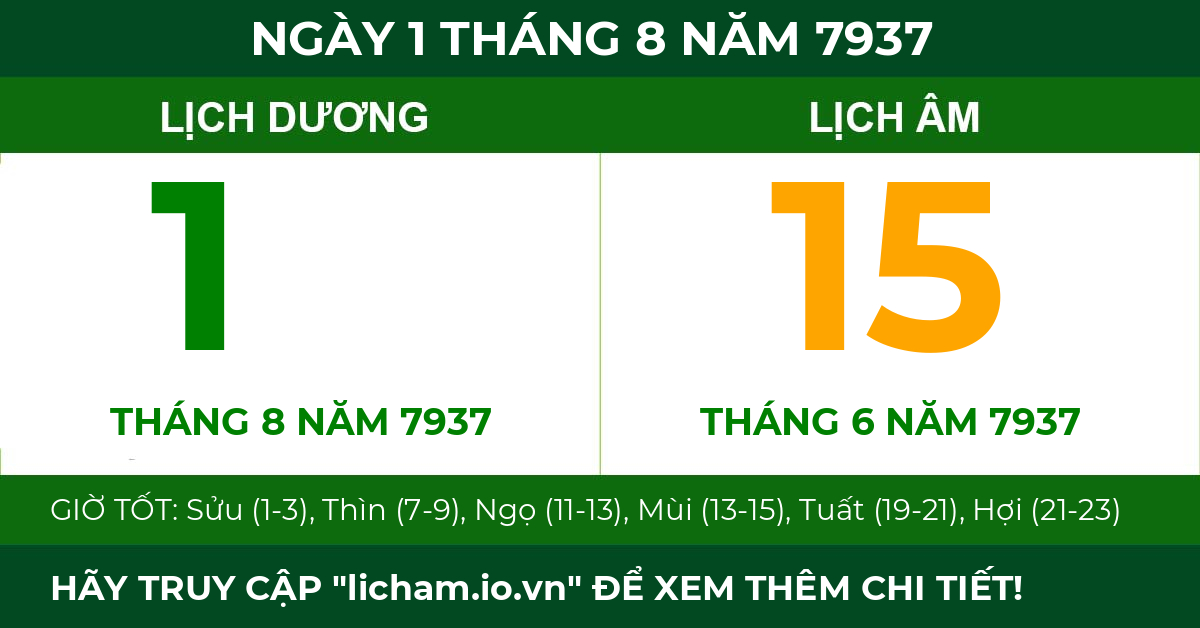 lịch âm ngày 1 tháng 8 năm 7937