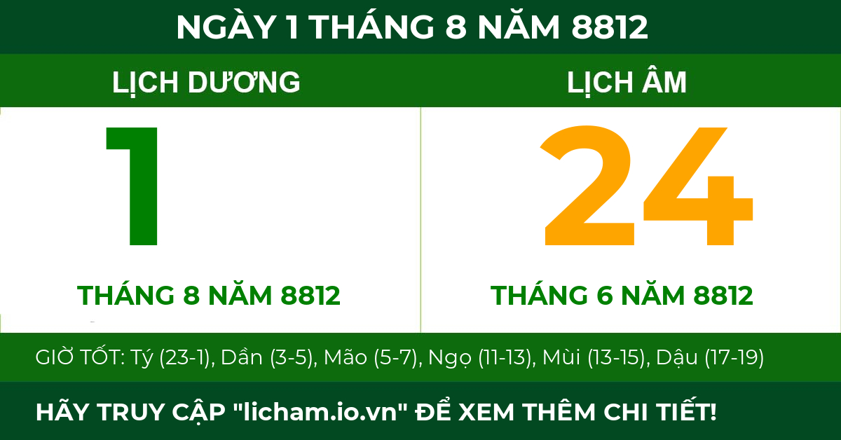 lịch âm ngày 1 tháng 8 năm 8812
