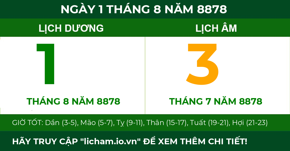 lịch âm ngày 1 tháng 8 năm 8878