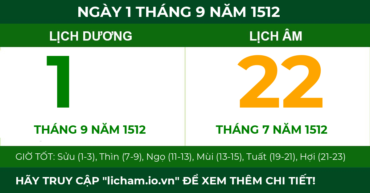 lịch âm ngày 1 tháng 9 năm 1512