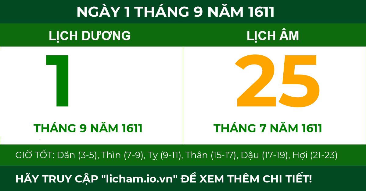 lịch âm ngày 1 tháng 9 năm 1611