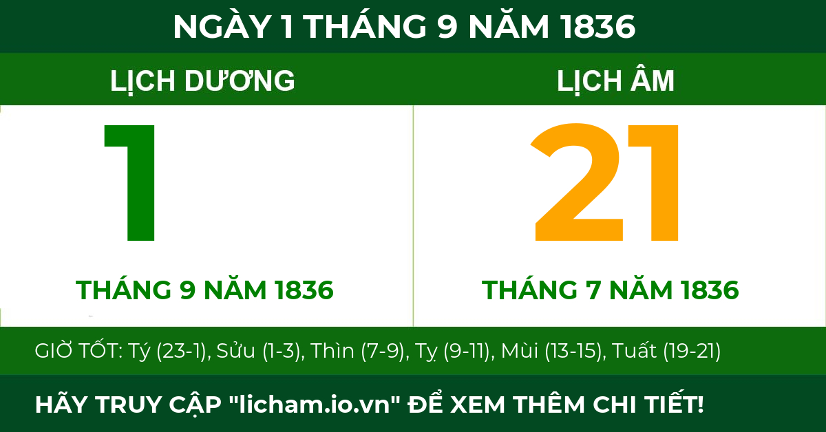 lịch âm ngày 1 tháng 9 năm 1836